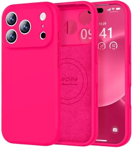 Vooii Magnetic for iPhone 17 Pro Max Case, Magsafe bilan mos (Premium suyuq silikon) (Oʻrnatilgan kamera boshqaruv tugmasi) Toʻliq himoya, tirnalishga qarshi mikrofiber qoplama 6.9 dyuym, Toʻq pushti 