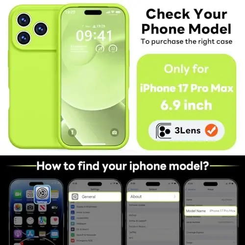 Vooii Magnetic for iPhone 17 Pro Max Case, Magsafe bilan mos (Premium suyuq silikon) (O'rnatilgan kamera boshqaruv tugmasi) To'liq korpus himoya qiluvchi chizishga qarshi mikrofiber astar, Floresan yashil - VOOII (1)
