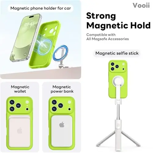 Vooii Magnetic for iPhone 17 Pro Max Case, Magsafe bilan mos (Premium suyuq silikon) (O'rnatilgan kamera boshqaruv tugmasi) To'liq korpus himoya qiluvchi chizishga qarshi mikrofiber astar, Floresan yashil - 3