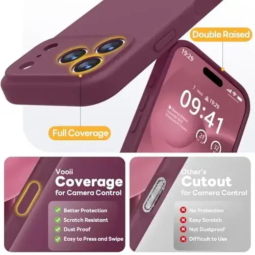 Vooii Magnetic for iPhone 17 Pro Max Case, Magsafe bilan mos (Premium suyuq silikon) (O'rnatilgan kamera boshqaruv tugmasi) To'liq korpus himoyasi Chizishga qarshi mikrofiber astar 6,9 dyuym, WineRed - 5