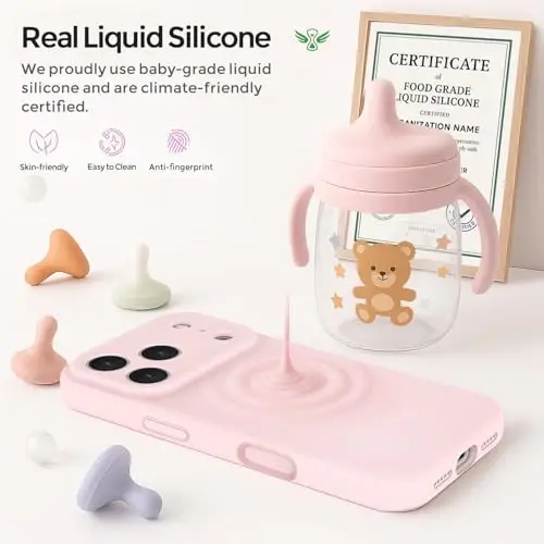 Vooii Magnetic for iPhone 17 Pro Max Case, Magsafe bilan mos (Premium suyuq silikon) (O'rnatilgan kamera boshqaruv tugmasi) To'liq tana himoyasi Chizishga qarshi mikrofiber astar 6,9 dyuym, Chalk Pink - VOOII (1)
