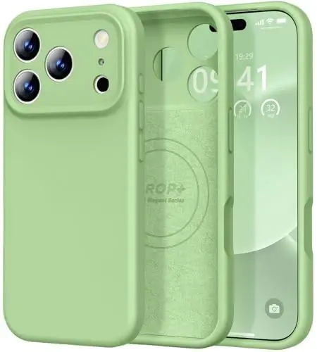 Vooii Magnetic for iPhone 17 Pro Max Case, Magsafe bilan mos (Premium suyuq silikon) (O'rnatilgan kamera boshqaruv tugmasi) To'liq tanani himoya qiluvchi tirnalishga qarshi mikrofiber astar 6,9 dyuym, Matcha - VOOII