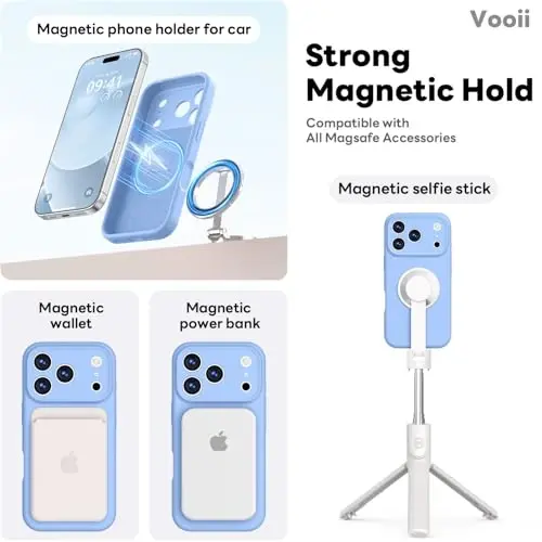 Vooii Magnetic for iPhone 17 Pro Max Case, Magsafe bilan mos (Premium suyuq silikon) (O'rnatilgan kamera boshqaruv tugmasi) To'liq tanani himoya qiluvchi tirnalishga qarshi mikrofiber astar 6,9 dyuym, och ko'k - 3