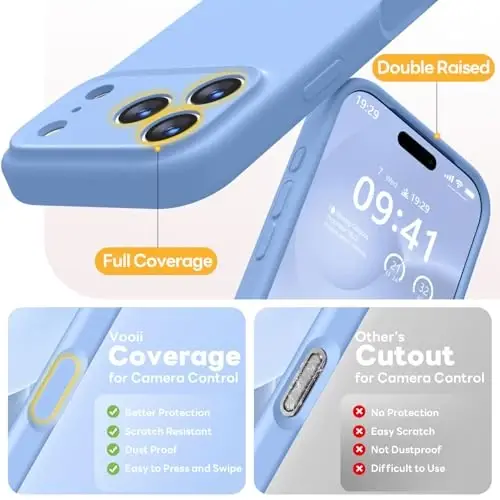 Vooii Magnetic for iPhone 17 Pro Max Case, Magsafe bilan mos (Premium suyuq silikon) (O'rnatilgan kamera boshqaruv tugmasi) To'liq tanani himoya qiluvchi tirnalishga qarshi mikrofiber astar 6,9 dyuym, och ko'k - 5