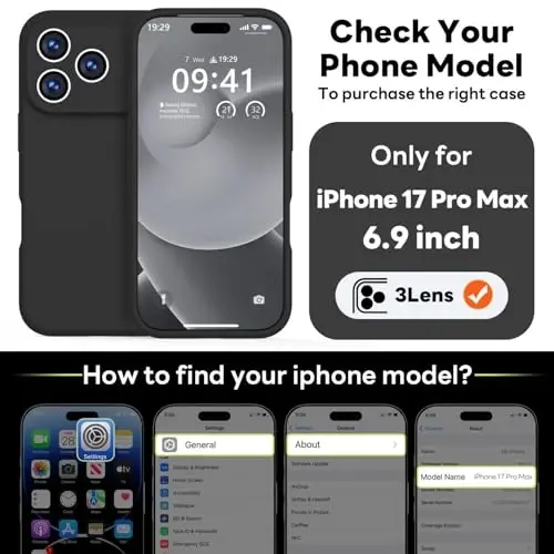 Vooii Magnetic for iPhone 17 Pro Max Case, Magsafe bilan mos (Premium suyuq silikon) (Oʻrnatilgan kamera boshqaruv tugmasi) Toʻliq tanani himoya qiluvchi tirnalishga qarshi mikrofiber astar 6,9 dyuym, qora - 2