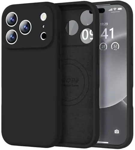 Vooii Magnetic for iPhone 17 Pro Max Case, Magsafe bilan mos (Premium suyuq silikon) (Oʻrnatilgan kamera boshqaruv tugmasi) Toʻliq tanani himoya qiluvchi tirnalishga qarshi mikrofiber astar 6,9 dyuym, qora 
