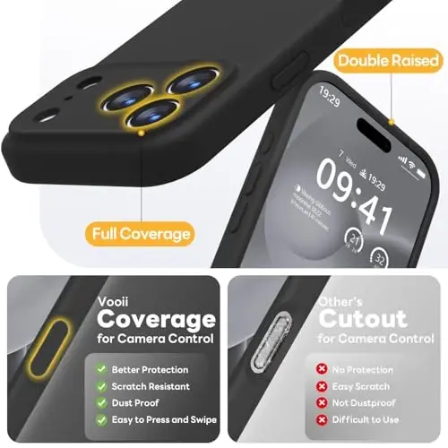 Vooii Magnetic for iPhone 17 Pro Max Case, Magsafe bilan mos (Premium suyuq silikon) (Oʻrnatilgan kamera boshqaruv tugmasi) Toʻliq tanani himoya qiluvchi tirnalishga qarshi mikrofiber astar 6,9 dyuym, qora - 5