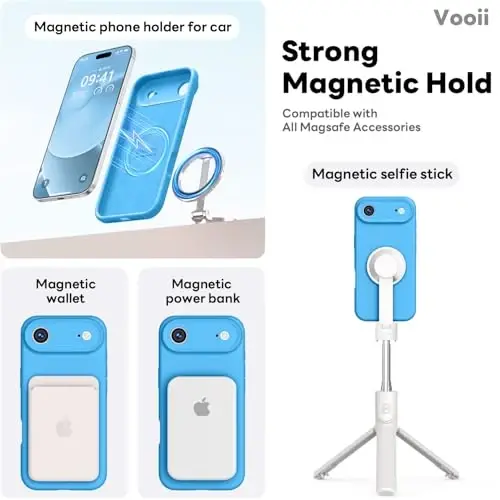 Vooii Magnetic for iPhone Air Case, Compatible with Magsafe (Premium Liquid Silicone) (Integrated Camera Control Button) Anti-Scratch Microfiber Lining for iPhone 17 Air 6.5 inch, Blue - 3