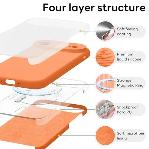 Vooii Magnetic for iPhone Air Case, Compatible with Magsafe (Premium Liquid Silicone) (Integrated Camera Control Button) Anti-Scratch Microfiber Lining for iPhone 17 Air 6.5 inch, Bright Orange 