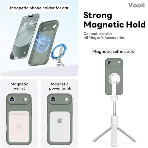 Vooii Magnetic for iPhone Air Case, Compatible with Magsafe (Premium Liquid Silicone) (Integrated Camera Control Button) Anti-Scratch Microfiber Lining for iPhone 17 Air 6.5 inch, Calke Green - 3
