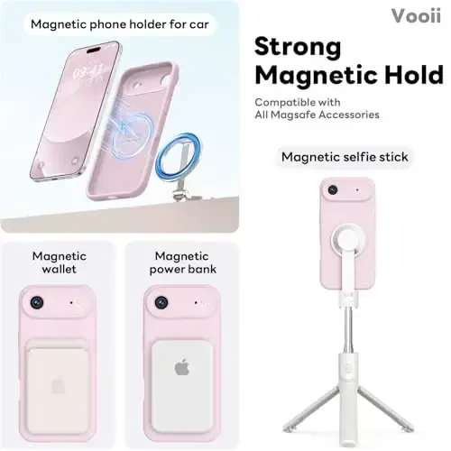 Vooii Magnetic for iPhone Air Case, Compatible with Magsafe (Premium Liquid Silicone) (Integrated Camera Control Button) Anti-Scratch Microfiber Lining for iPhone 17 Air 6.5 inch, Chalk Pink - 3