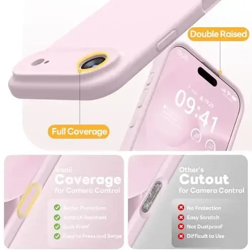 Vooii Magnetic for iPhone Air Case, Compatible with Magsafe (Premium Liquid Silicone) (Integrated Camera Control Button) Anti-Scratch Microfiber Lining for iPhone 17 Air 6.5 inch, Chalk Pink - 5