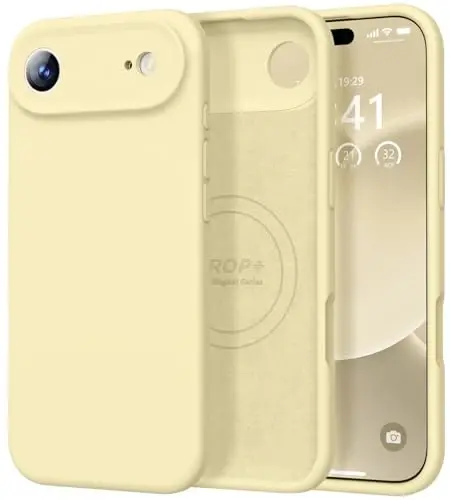 Vooii Magnetic for iPhone Air Case, Compatible with Magsafe (Premium Liquid Silicone) (Integrated Camera Control Button) Anti-Scratch Microfiber Lining for iPhone 17 Air 6.5 inch, Creamy Yellow - 1
