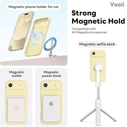 Vooii Magnetic for iPhone Air Case, Compatible with Magsafe (Premium Liquid Silicone) (Integrated Camera Control Button) Anti-Scratch Microfiber Lining for iPhone 17 Air 6.5 inch, Creamy Yellow - 3