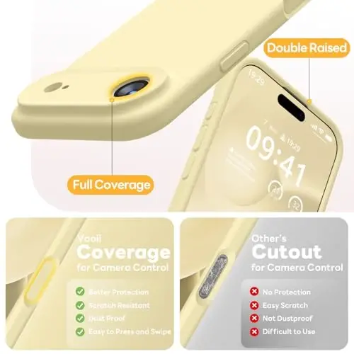 Vooii Magnetic for iPhone Air Case, Compatible with Magsafe (Premium Liquid Silicone) (Integrated Camera Control Button) Anti-Scratch Microfiber Lining for iPhone 17 Air 6.5 inch, Creamy Yellow - 5