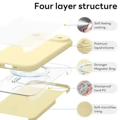 Vooii Magnetic for iPhone Air Case, Compatible with Magsafe (Premium Liquid Silicone) (Integrated Camera Control Button) Anti-Scratch Microfiber Lining for iPhone 17 Air 6.5 inch, Creamy Yellow 