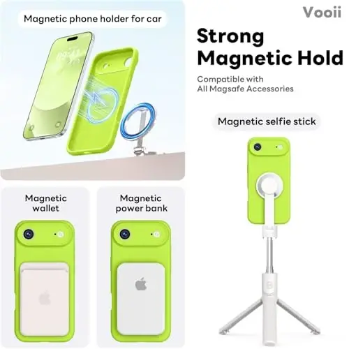 Vooii Magnetic for iPhone Air Case, Compatible with Magsafe (Premium Liquid Silicone) (Integrated Camera Control Button) Anti-Scratch Microfiber Lining for iPhone 17 Air 6.5 inch, Fluorescent Green - 3