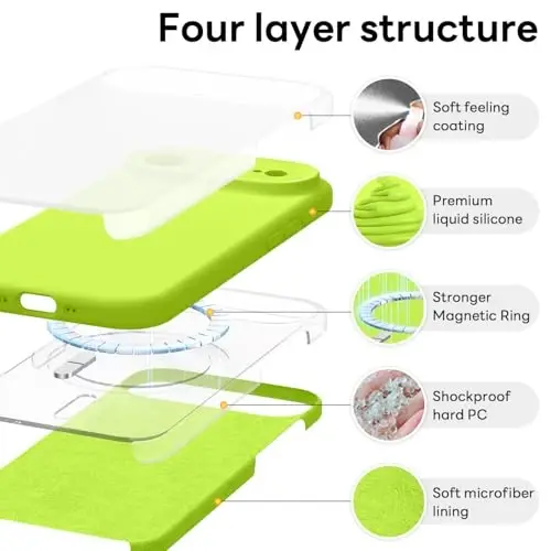Vooii Magnetic for iPhone Air Case, Compatible with Magsafe (Premium Liquid Silicone) (Integrated Camera Control Button) Anti-Scratch Microfiber Lining for iPhone 17 Air 6.5 inch, Fluorescent Green - 1