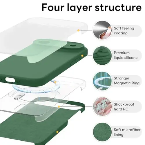 Vooii Magnetic for iPhone Air Case, Compatible with Magsafe (Premium Liquid Silicone) (Integrated Camera Control Button) Anti-Scratch Microfiber Lining for iPhone 17 Air 6.5 inch, Green 