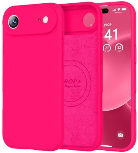 Vooii Magnetic for iPhone Air Case, Compatible with Magsafe (Premium Liquid Silicone) (Integrated Camera Control Button) Anti-Scratch Microfiber Lining for iPhone 17 Air 6.5 inch, Hot Pink 