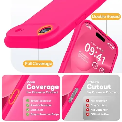 Vooii Magnetic for iPhone Air Case, Compatible with Magsafe (Premium Liquid Silicone) (Integrated Camera Control Button) Anti-Scratch Microfiber Lining for iPhone 17 Air 6.5 inch, Hot Pink - 5