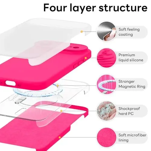 Vooii Magnetic for iPhone Air Case, Compatible with Magsafe (Premium Liquid Silicone) (Integrated Camera Control Button) Anti-Scratch Microfiber Lining for iPhone 17 Air 6.5 inch, Hot Pink 