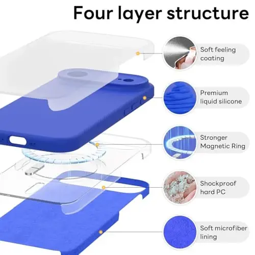 Vooii Magnetic for iPhone Air Case, Compatible with Magsafe (Premium Liquid Silicone) (Integrated Camera Control Button) Anti-Scratch Microfiber Lining for iPhone 17 Air 6.5 inch, Klein Blue 