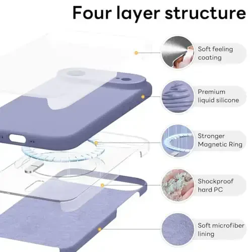 Vooii Magnetic for iPhone Air Case, Compatible with Magsafe (Premium Liquid Silicone) (Integrated Camera Control Button) Anti-Scratch Microfiber Lining for iPhone 17 Air 6.5 inch, Lavender Grey - 6