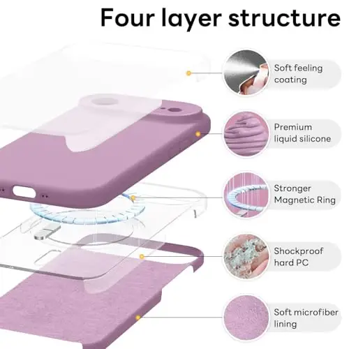 Vooii Magnetic for iPhone Air Case, Compatible with Magsafe (Premium Liquid Silicone) (Integrated Camera Control Button) Anti-Scratch Microfiber Lining for iPhone 17 Air 6.5 inch, Lavender Purple 