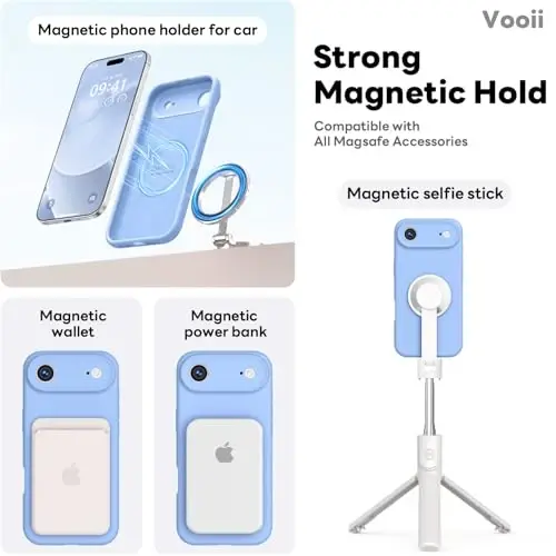 Vooii Magnetic for iPhone Air Case, Compatible with Magsafe (Premium Liquid Silicone) (Integrated Camera Control Button) Anti-Scratch Microfiber Lining for iPhone 17 Air 6.5 inch, Light Blue - 3