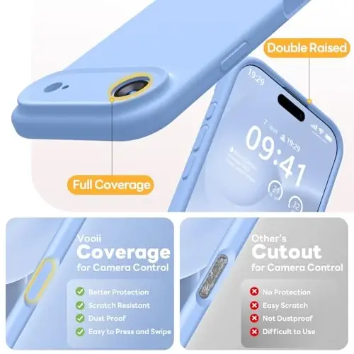 Vooii Magnetic for iPhone Air Case, Compatible with Magsafe (Premium Liquid Silicone) (Integrated Camera Control Button) Anti-Scratch Microfiber Lining for iPhone 17 Air 6.5 inch, Light Blue - 5