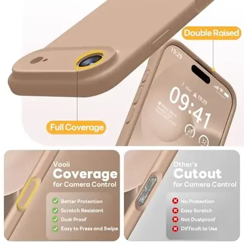 Vooii Magnetic for iPhone Air Case, Compatible with Magsafe (Premium Liquid Silicone) (Integrated Camera Control Button) Anti-Scratch Microfiber Lining for iPhone 17 Air 6.5 inch, Light Brown - 5
