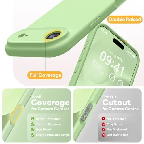 Vooii Magnetic for iPhone Air Case, Compatible with Magsafe (Premium Liquid Silicone) (Integrated Camera Control Button) Anti-Scratch Microfiber Lining for iPhone 17 Air 6.5 inch, Matcha - 4