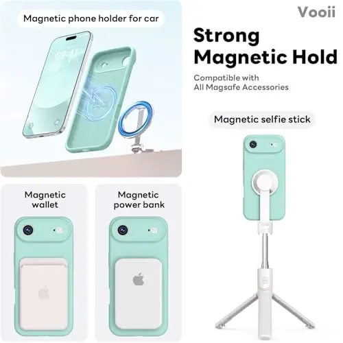 Vooii Magnetic for iPhone Air Case, Compatible with Magsafe (Premium Liquid Silicone) (Integrated Camera Control Button) Anti-Scratch Microfiber Lining for iPhone 17 Air 6.5 inch, Mint - 3