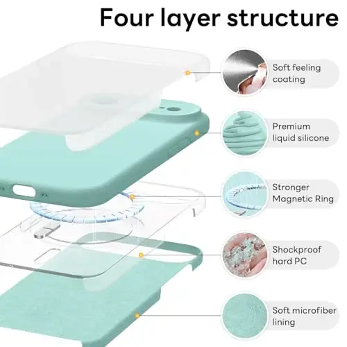 Vooii Magnetic for iPhone Air Case, Compatible with Magsafe (Premium Liquid Silicone) (Integrated Camera Control Button) Anti-Scratch Microfiber Lining for iPhone 17 Air 6.5 inch, Mint - 1