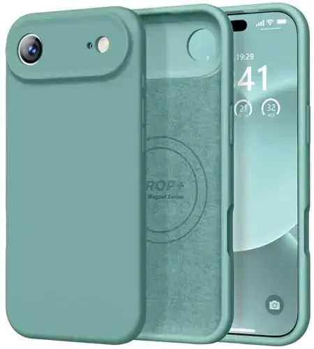 Vooii Magnetic for iPhone Air Case, Compatible with Magsafe (Premium Liquid Silicone) (Integrated Camera Control Button) Anti-Scratch Microfiber Lining for iPhone 17 Air 6.5 inch, Pine Green 