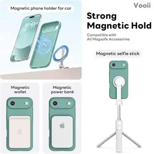 Vooii Magnetic for iPhone Air Case, Compatible with Magsafe (Premium Liquid Silicone) (Integrated Camera Control Button) Anti-Scratch Microfiber Lining for iPhone 17 Air 6.5 inch, Pine Green - 3