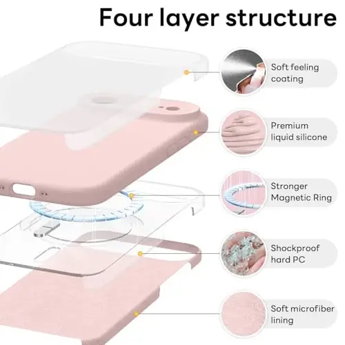 Vooii Magnetic for iPhone Air Case, Compatible with Magsafe (Premium Liquid Silicone) (Integrated Camera Control Button) Anti-Scratch Microfiber Lining for iPhone 17 Air 6.5 inch, Pink Sand 