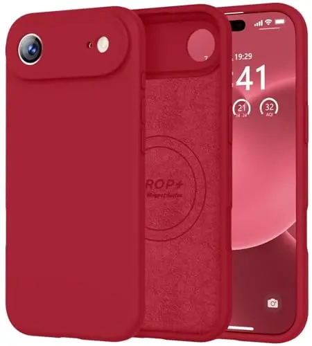 Vooii Magnetic for iPhone Air Case, Compatible with Magsafe (Premium Liquid Silicone) (Integrated Camera Control Button) Anti-Scratch Microfiber Lining for iPhone 17 Air 6.5 inch, Red 