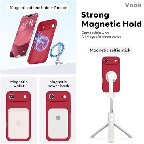 Vooii Magnetic for iPhone Air Case, Compatible with Magsafe (Premium Liquid Silicone) (Integrated Camera Control Button) Anti-Scratch Microfiber Lining for iPhone 17 Air 6.5 inch, Red - 3