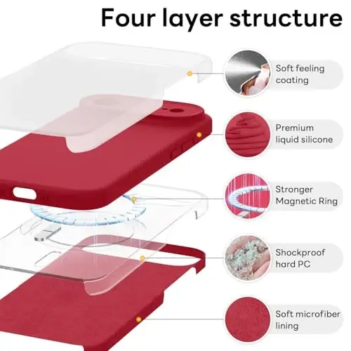 Vooii Magnetic for iPhone Air Case, Compatible with Magsafe (Premium Liquid Silicone) (Integrated Camera Control Button) Anti-Scratch Microfiber Lining for iPhone 17 Air 6.5 inch, Red - VOOII