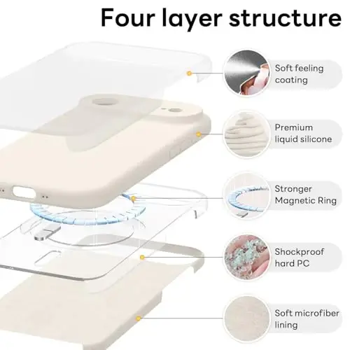 Vooii Magnetic for iPhone Air Case, Compatible with Magsafe (Premium Liquid Silicone) (Integrated Camera Control Button) Anti-Scratch Microfiber Lining for iPhone 17 Air 6.5 inch, Stone 