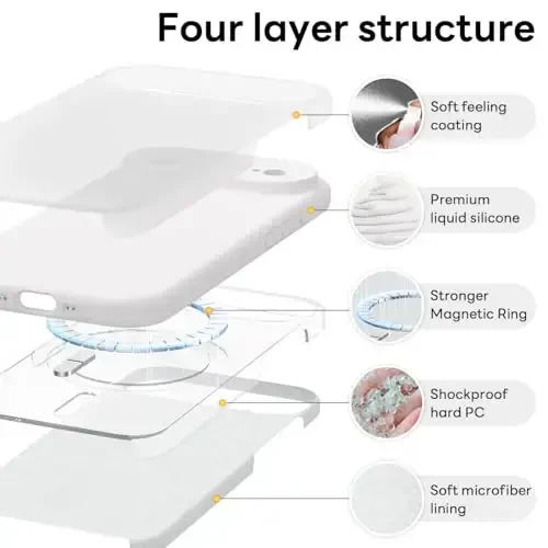 Vooii Magnetic for iPhone Air Case, Compatible with Magsafe (Premium Liquid Silicone) (Integrated Camera Control Button) Anti-Scratch Microfiber Lining for iPhone 17 Air 6.5 inch, White - 6