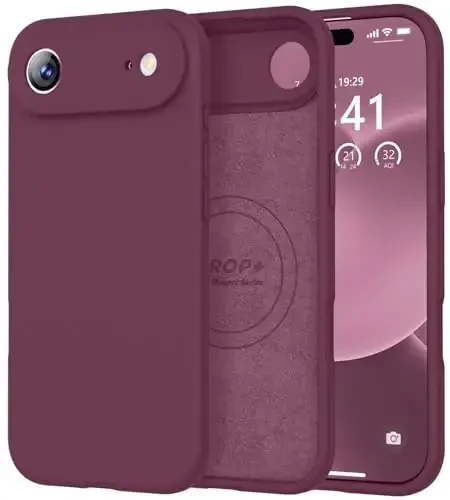 Vooii Magnetic for iPhone Air Case, Compatible with Magsafe (Premium Liquid Silicone) (Integrated Camera Control Button) Anti-Scratch Microfiber Lining for iPhone 17 Air 6.5 inch, WineRed - 1