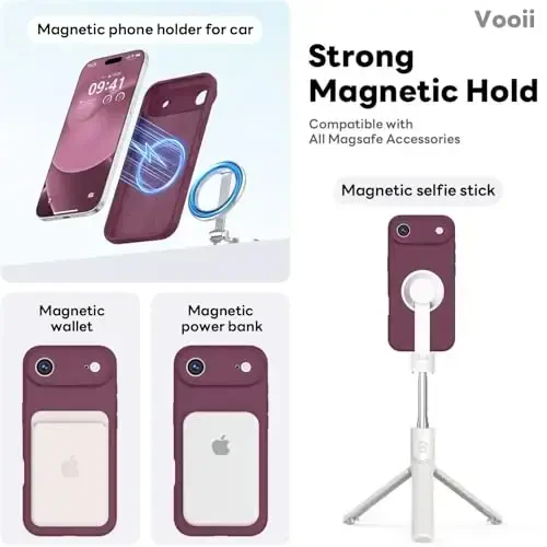 Vooii Magnetic for iPhone Air Case, Compatible with Magsafe (Premium Liquid Silicone) (Integrated Camera Control Button) Anti-Scratch Microfiber Lining for iPhone 17 Air 6.5 inch, WineRed - 3