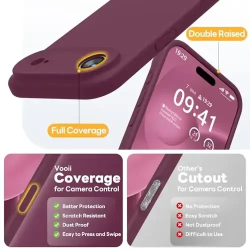 Vooii Magnetic for iPhone Air Case, Compatible with Magsafe (Premium Liquid Silicone) (Integrated Camera Control Button) Anti-Scratch Microfiber Lining for iPhone 17 Air 6.5 inch, WineRed - 5