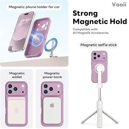 Vooii Magnetic for iPhone 17 Pro Case, Compatible with Magsafe (Premium Liquid Silicone) (Integrated Camera Control Button) Full Body Protective Anti-Scratch Microfiber Lining 6.3