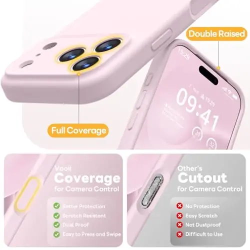 Vooii Magnetic for iPhone 17 Pro Max Case, Compatible with Magsafe (Premium Liquid Silicone) (Integrated Camera Control Button) Full Body Protective Anti-Scratch Microfiber Lining 6.9 inch, Chalk Pink - 1