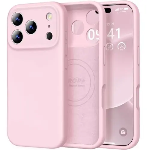 Vooii Magnetic for iPhone 17 Pro Max Case, Compatible with Magsafe (Premium Liquid Silicone) (Integrated Camera Control Button) Full Body Protective Anti-Scratch Microfiber Lining 6.9 inch, Chalk Pink 