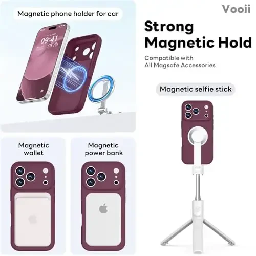 Vooii Magnetic for iPhone 17 Pro Max Case, Compatible with Magsafe (Premium Liquid Silicone) (Integrated Camera Control Button) Full Body Protective Anti-Scratch Microfiber Lining 6.9 inch, WineRed - 10